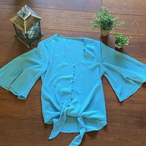 NWOT never-worn Tie Front Flounce Sleeve Blouse